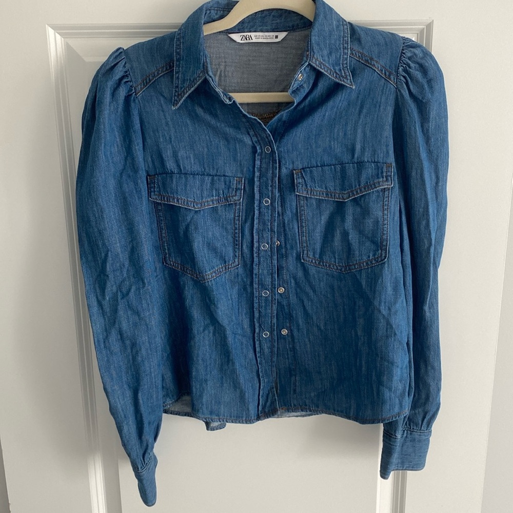 Zara puff sleeve chambray shirt xs